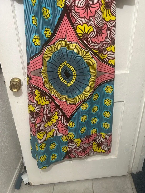 “Reasonable OFFERS””LA MARIPOSA”Colorful GeometricMaxiDressinTeal, Yellow & Pink - Picture 8 of 8